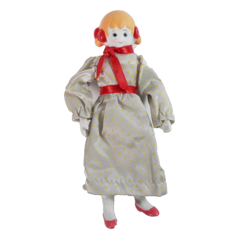 Vtg 1980s Italian Luca Toys Ceramic Wire Frame 7" Doll Grey Dress Play Doll